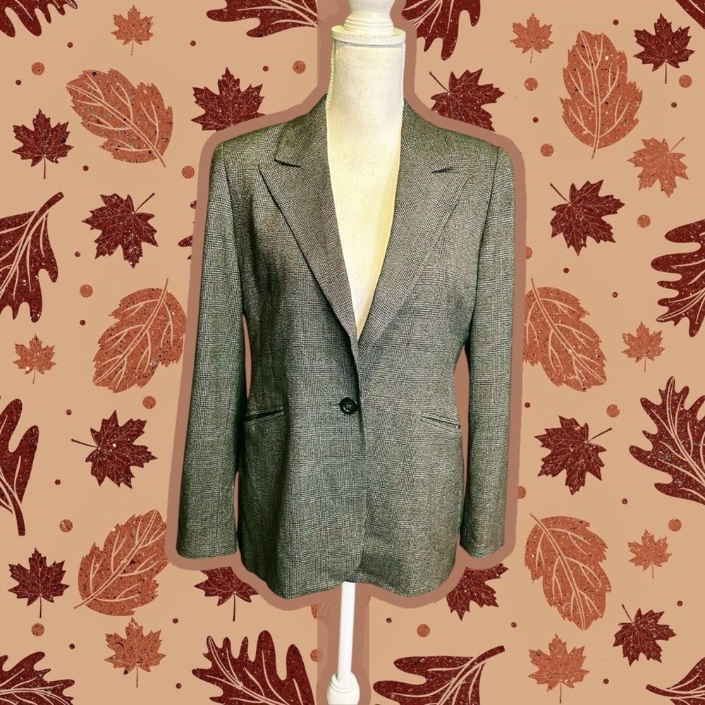 Marks & Spencer Black & Brown Neutral Houndstooth Print Single-Button Blazer 12P
